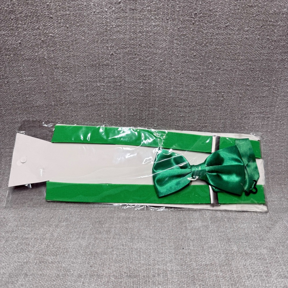 Green Suspenders and Bow Tie Set Mens Boys Kelly Green Formal Accessories